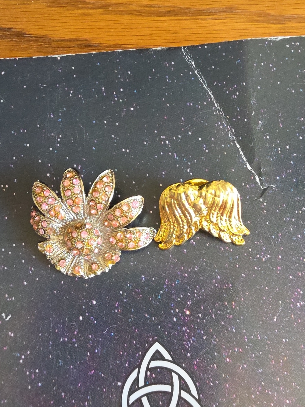 Gold Wing and Pink Crystal Flower Fashion Brooch Set - Women Jewelry